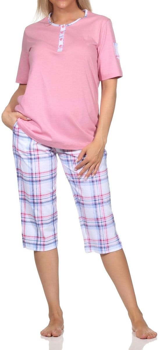 Normann damespyjama korte mouwen met geruite capri jersey pyjamabroek - ook in grote maten