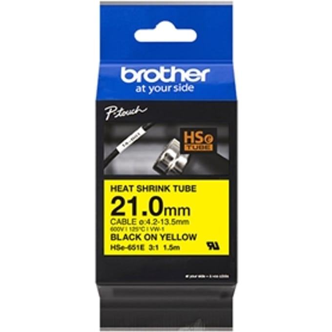 Brother HSE651E Labeltape krimpkous Tapekleur: Geel Tekstkleur: Zwart 21 mm 1.5 m
