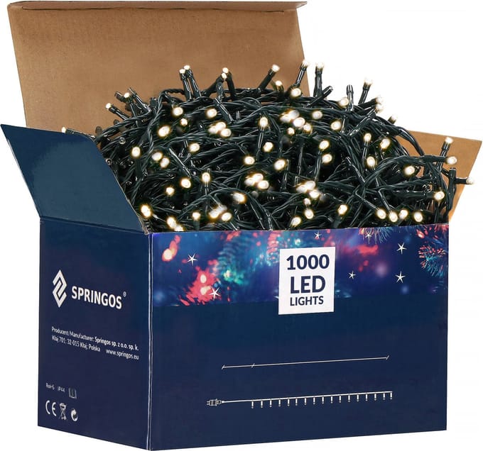Springos Kerstverlichting - Binnen & Buiten - 50 m - 1000 LED - Warm Wit