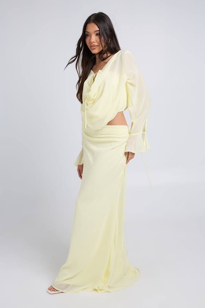 boohoo Dames Chiffon Maxi Rok Met Gerimpelde Taille | Citroen | Maat: 40