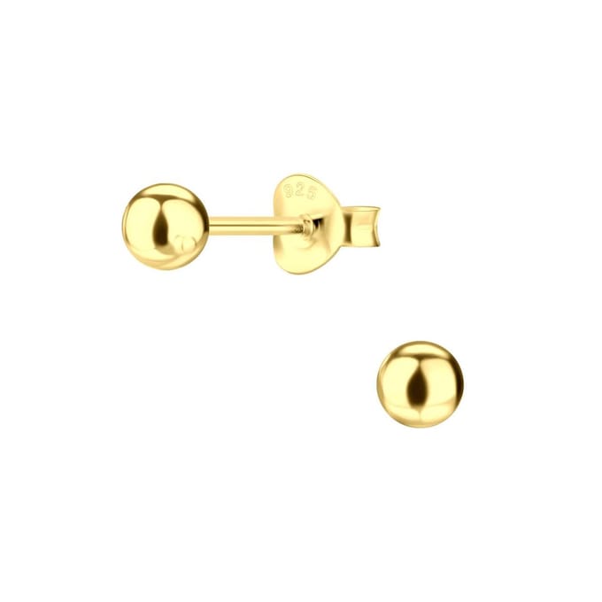 Joy|S - Zilveren bal oorknoppen - 4 mm bol - gold plated