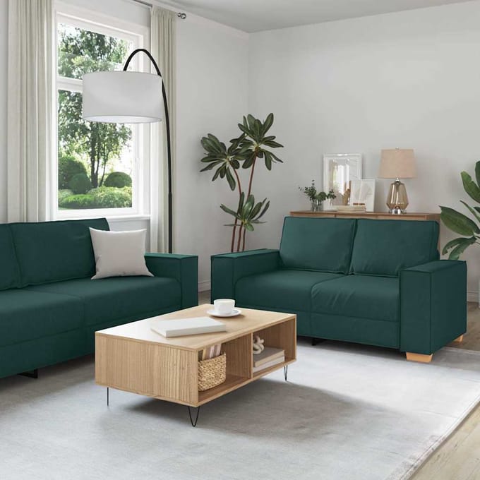 vidaXL - Bank - 3 - st - Donkergroen - Linnenmix - Stoffen