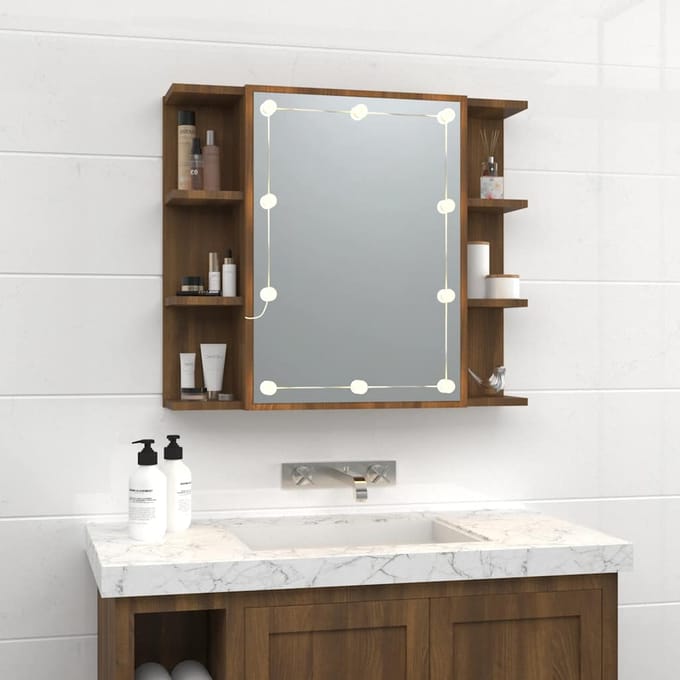 vidaXL - Spiegelkast - met - LED-verlichting - 70x16,5x60 - cm - bruin - eikenkleur