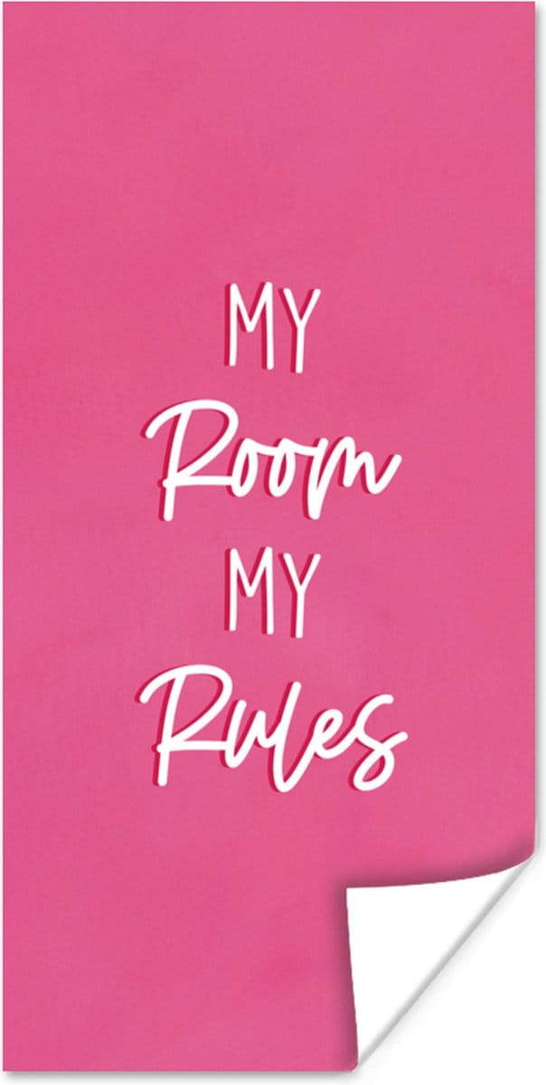Poster Kind - Spreuken - Roze - My room my rules - Quotes - 40x80 cm