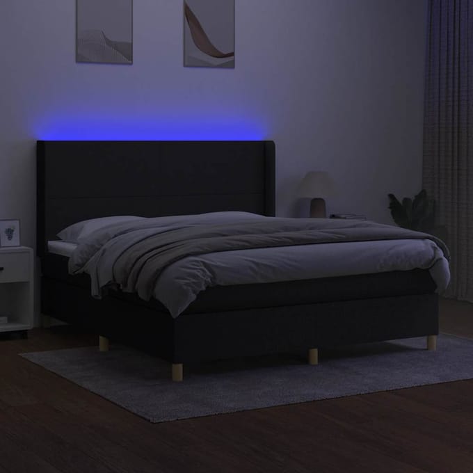 vidaXL - Boxspring - met - matras - en - LED - stof - zwart - 180x200 - cm