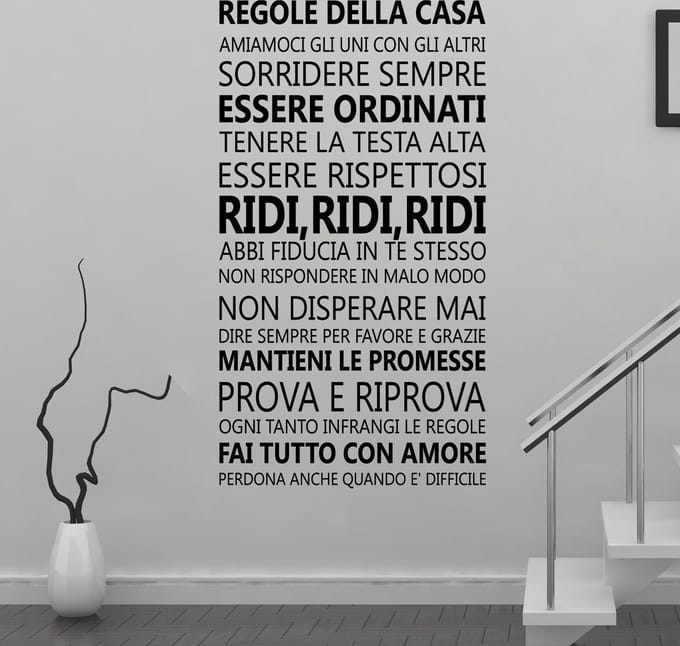 Walplus - Muursticker - Huis Regels Quote (IT) - Zwart