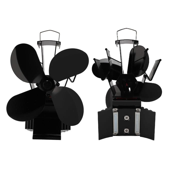 Ventilateur de cheminée à 4 feuilles avec indicateur de température magnétique, ventilateur de circulation d'air alimenté par la chaleur pour le bois domestique black