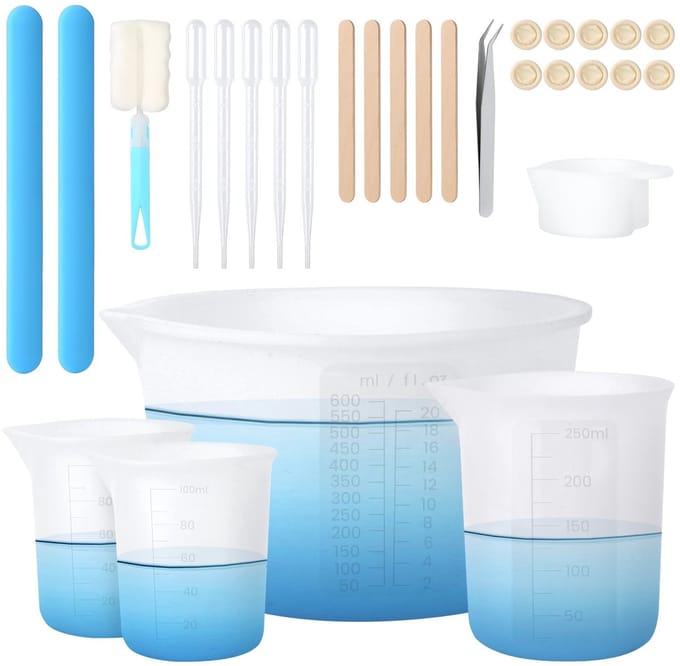Dailygoods - Siliconen Maatbekers en Mengkopjes Set - 600ml, 250ml, 100ml met Accessoires