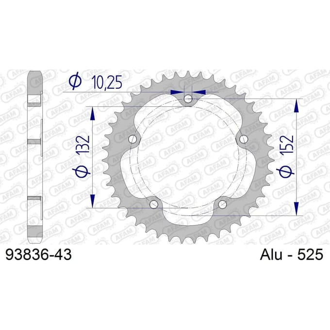 Aluminium tandwiel achter Afam 525 43 dents