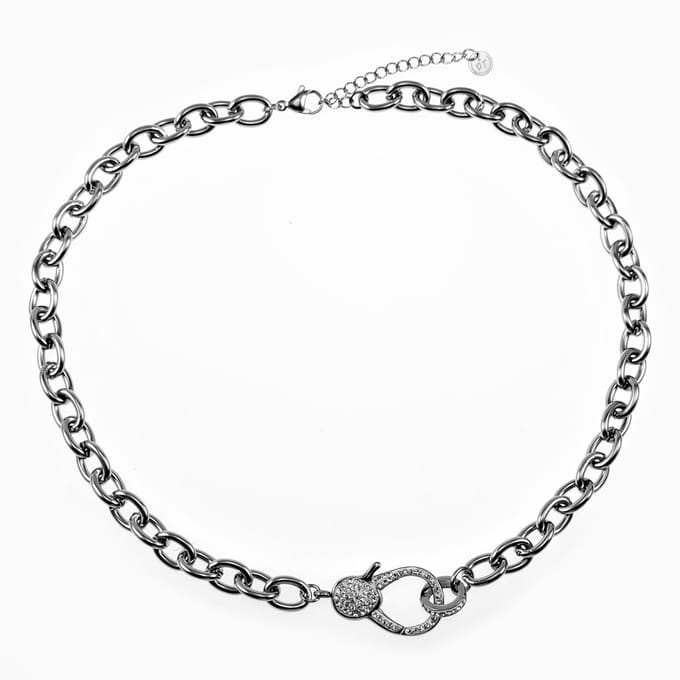 Dottilove Schakelsketting Dames - RVS Wit Gold plated - Ketting met Karabijn Hanger