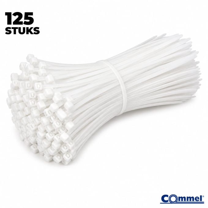 125x Commel Kabelbinders - 250 x 7.5 mm - Wit - Nylon - Treksterkte 55kg