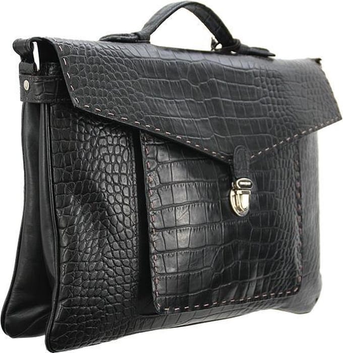 Hidesign lederen laptoptas / aktetas 'Cem' croco zwart