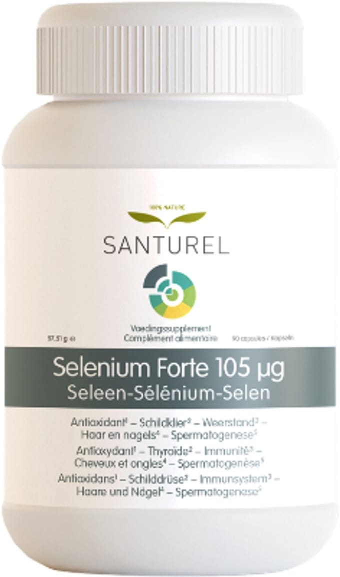 Santurel Selenium Forte 105 µg – 90 Capsules – Hooggedoseerd Selenomethionine – Voor Schildklier, Immuniteit, Haar & Nagels
