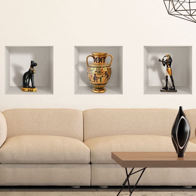 3D-stickers van oude Egyptische beeldjes, 30 x 90 cm