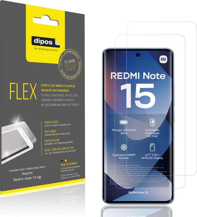 dipos – 2x Beschermfolie geschikt voor Xiaomi Redmi note 15 4g | 3D Full Cover Screenprotector | 100% Passend