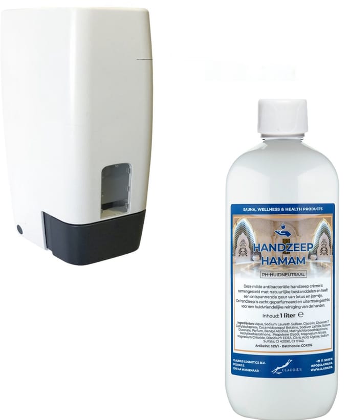 Zeepdispenser 1 liter kunststof hervulbaar + 1 liter handzeep Hamam