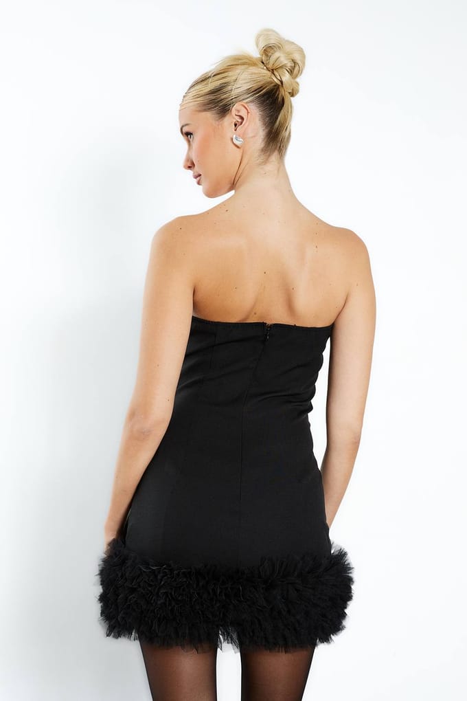 boohoo Dames Minijurk met rucheszoom | Black | Maat: 14