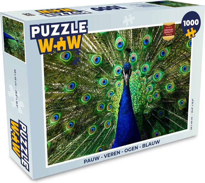 Puzzel Pauw - Veren - Ogen - Blauw - Legpuzzel - Puzzel 1000 stukjes volwassenen