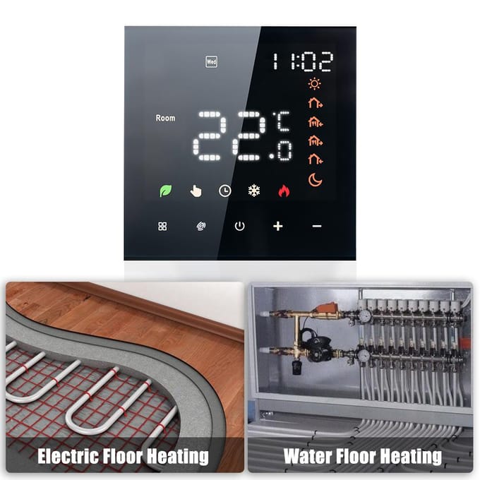 Thermostat intelligent 16A, écran LCD numérique Programmable, écran tactile, température de chauffage par le sol WiFi 16A Electric Heating Dot Type blanc