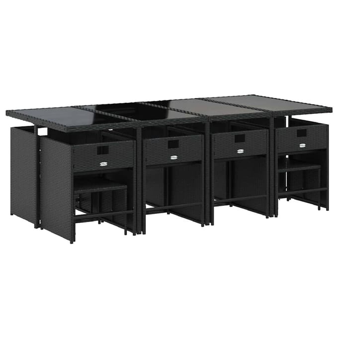 vidaXL - 13-delige - Tuinset - met - kussens - poly - rattan - zwart