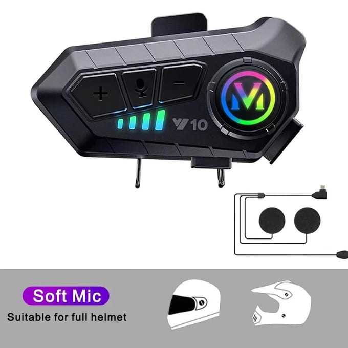 Y10 Pro Max Casque Moto Oreillette Bluetooth 5.3 Mains Libres Ipx6 Étanche 2000Mah Écouteur Moto Sans Fil Support Voix black