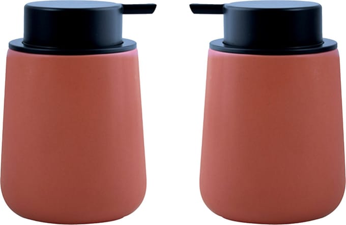 MSV Zeeppompje/dispenser Malmo - 2x - Keramiek - terracotta/zilver - 8,5 x 12 cm - 300 ml
