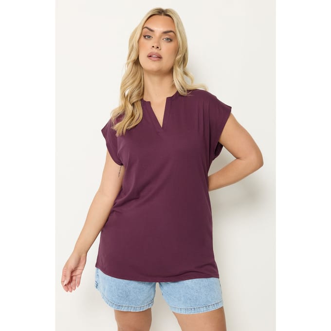 Yours Paars Tshirt Met Inkeping In De Hals Size 42