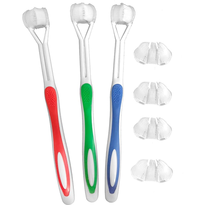 Driekantige Tandenborstel met 4 Vervangbare Borstelkoppen Zachte Borstel Tandenborstel Set voor Autisme veelkleurig