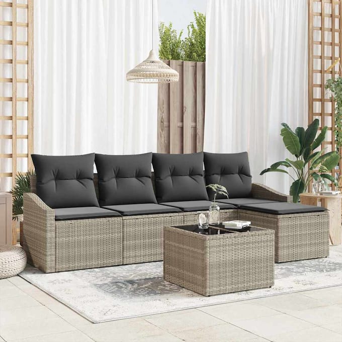 vidaXL - Bankstel - 6 - st - Lichtgrijs - poly - rattan