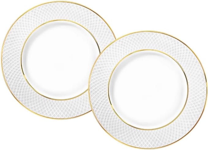 Wilmax Dessertbord Porselein 20 cm Wit Gouden rand Set van 6