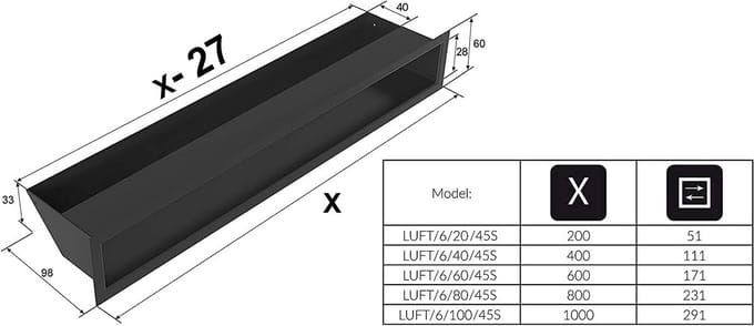 Ventilatierooster voor Warmelucht met Hoekige Luchtinlaat Vierkant