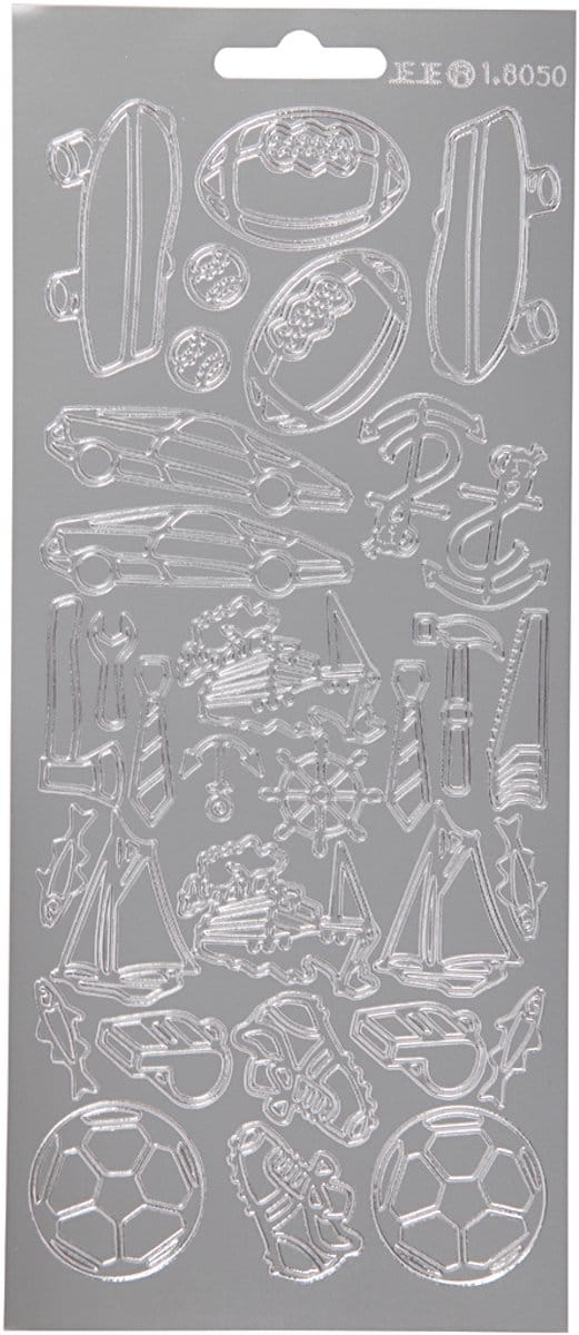Stickers, sport, vel 10x23 cm, zilver, 1 vel