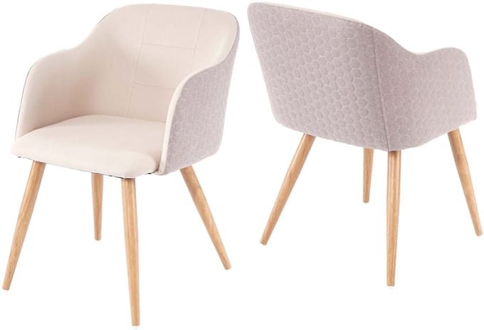 Set van 2 eetkamerstoelen MCW-D71, keukenstoel, retro design, armleuningen van stof/textiel ~ crème-beige