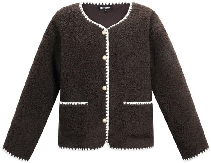 Comfortabele Geweven Polyester Damesjas met Contrastafwerking - Kaki - Maat L