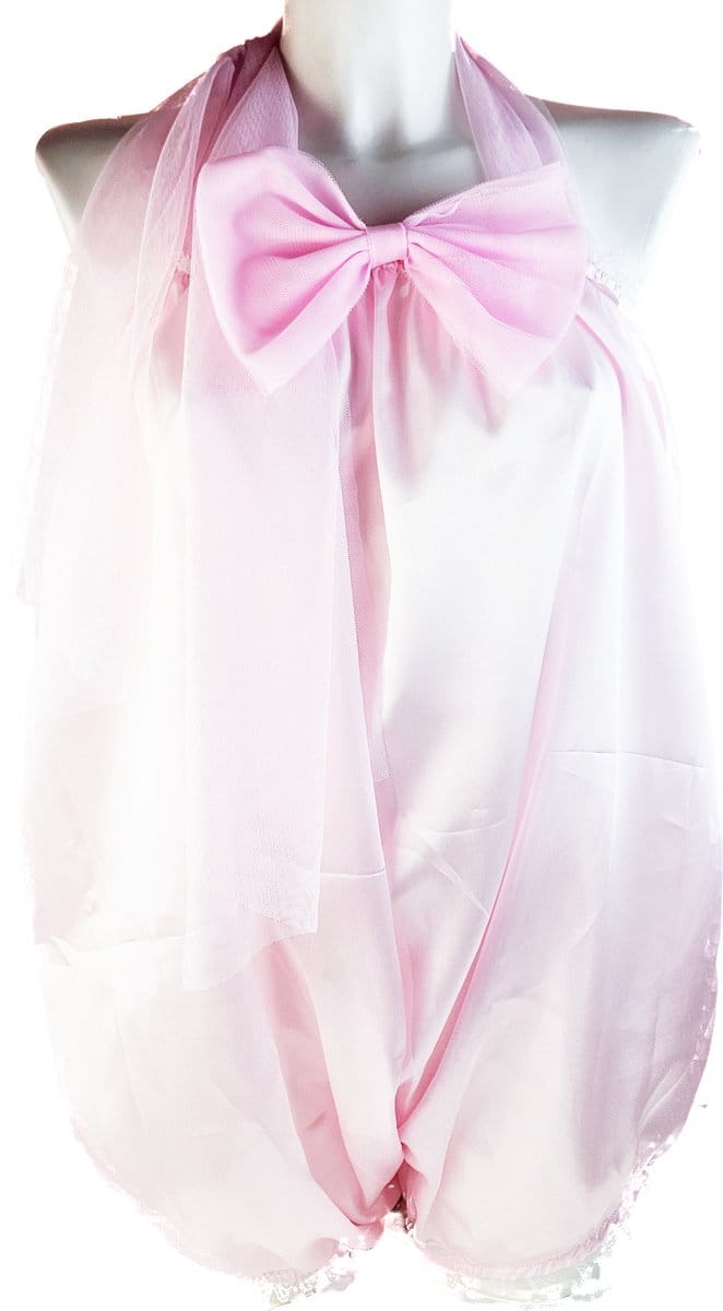 BamBella® Jumpsuit - Onesize - Roze met strik - Oversize groot overal dames satijn glans stof