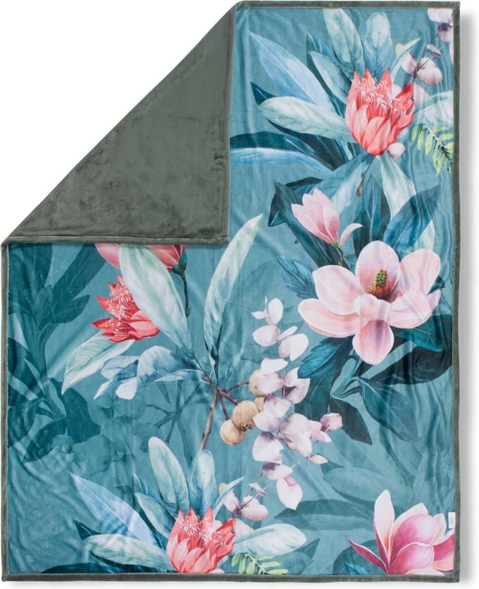 Luxe Bloemenprint Plaid 130x160 cm - Groen/Roze - Polyester - Voor 1 Persoon - Descanso