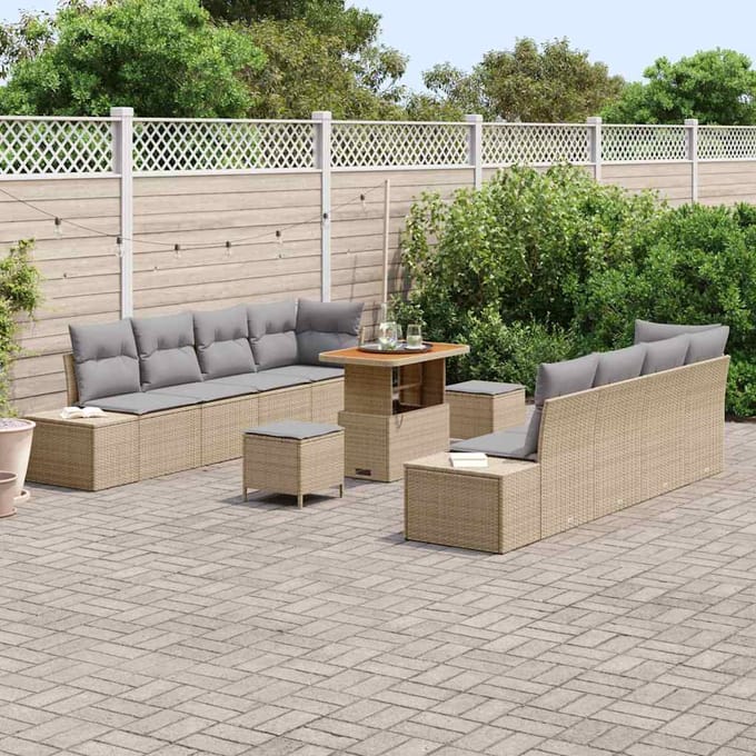 vidaXL - Tuinbank - Set - 11 - st - Beige - poly - rattan