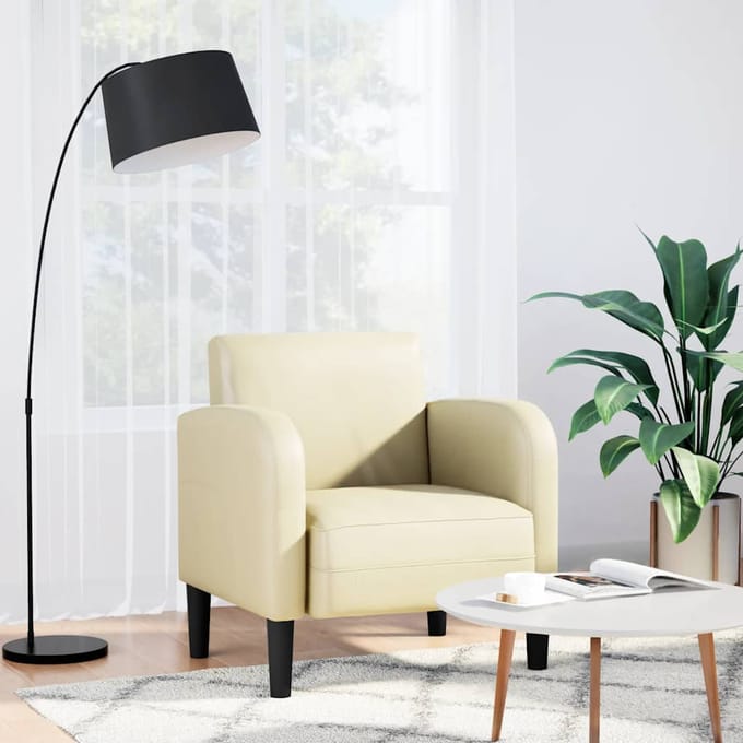 vidaXL - Fauteuil - met - armleuningen - 54 - cm - kunstleer - crèmekleurig
