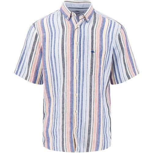 Fynch-Hatton Overhemd Colorful Linnen Multi Stripes Tangerine / male