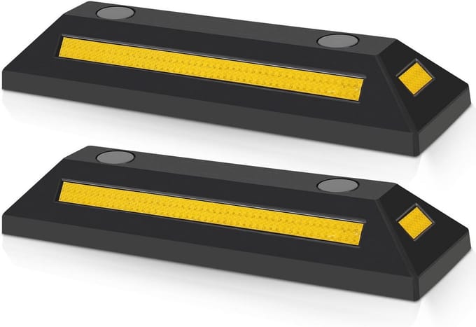 Set van 2 Parkeerstopper Rubber met Reflecterende Strepen - Parkeerhulp voor Garage en Oprit