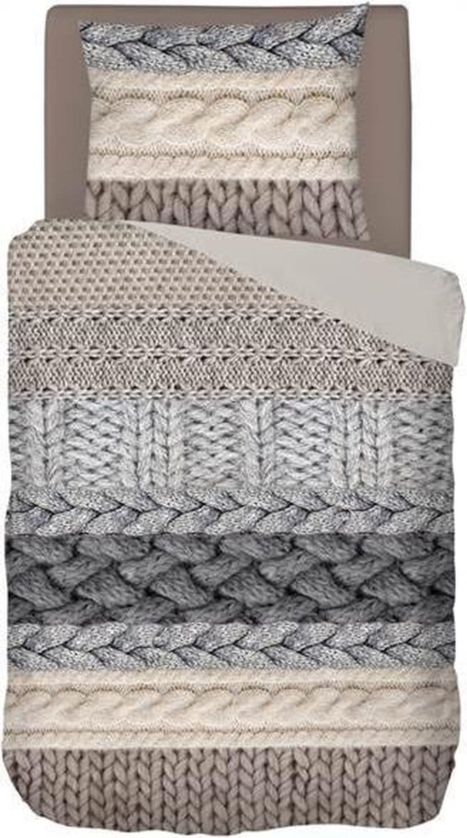 Snoozing Knitted Wool - Flanel - Dekbedovertrek - Eenpersoons - 140x200/220 cm - Multi kleur
