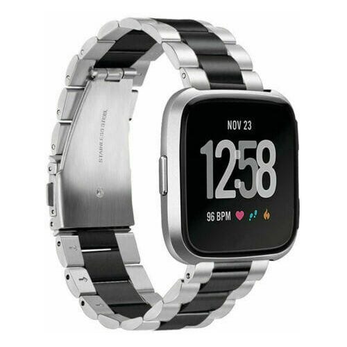 ShieldCase Fitbit Versa stalen bandje (ziver/zwart)
