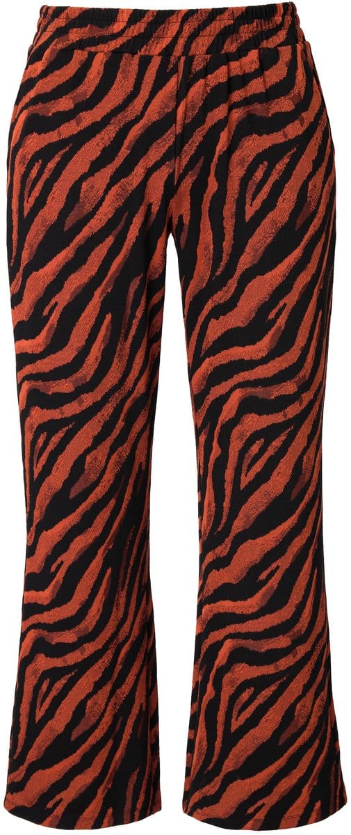 MIAMODA - Dames - Broek gekleurd zebramotief elastische tailleband. - Donkeroranje - Maat 48