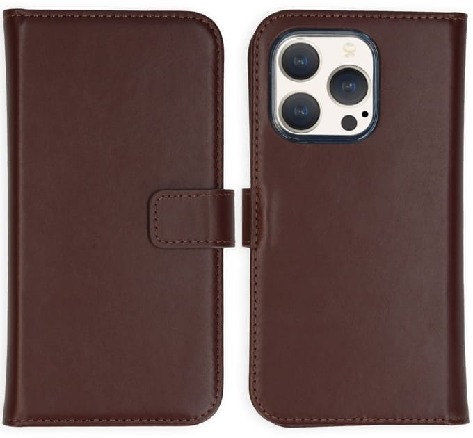 Selencia Hoesje - Geschikt voor Apple iPhone 15 Pro - Echt Lederen Bookcase - Bruin