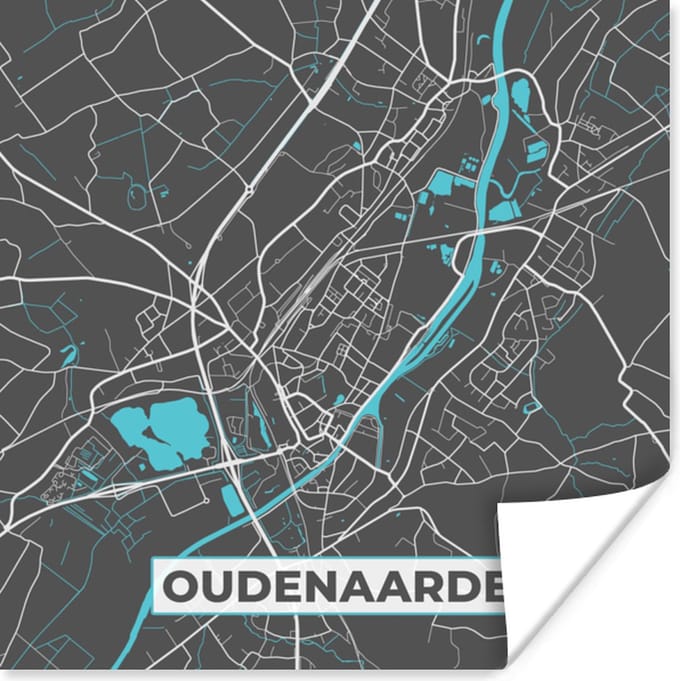 Poster Stadskaart – Grijs - Kaart – Oudenaarde – België – Plattegrond - 75x75 cm