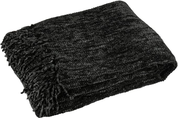 J-Line deken Chenille - polyester - zwart