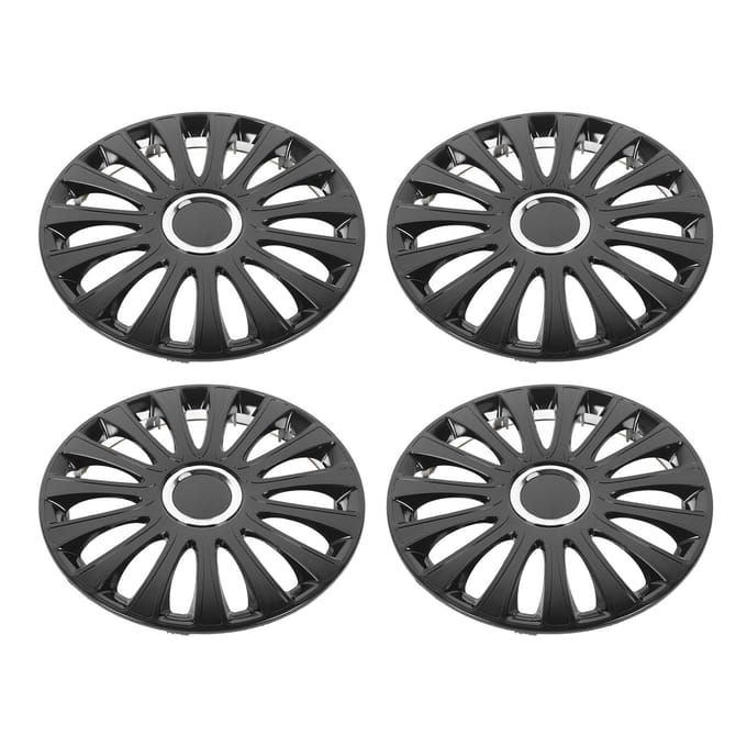 4 Pièces Cache-Moyeu de Roue 14 pouces Protection Complète Look Élégant Ajustement Universel Encliquetable Cache de Jante R14 black