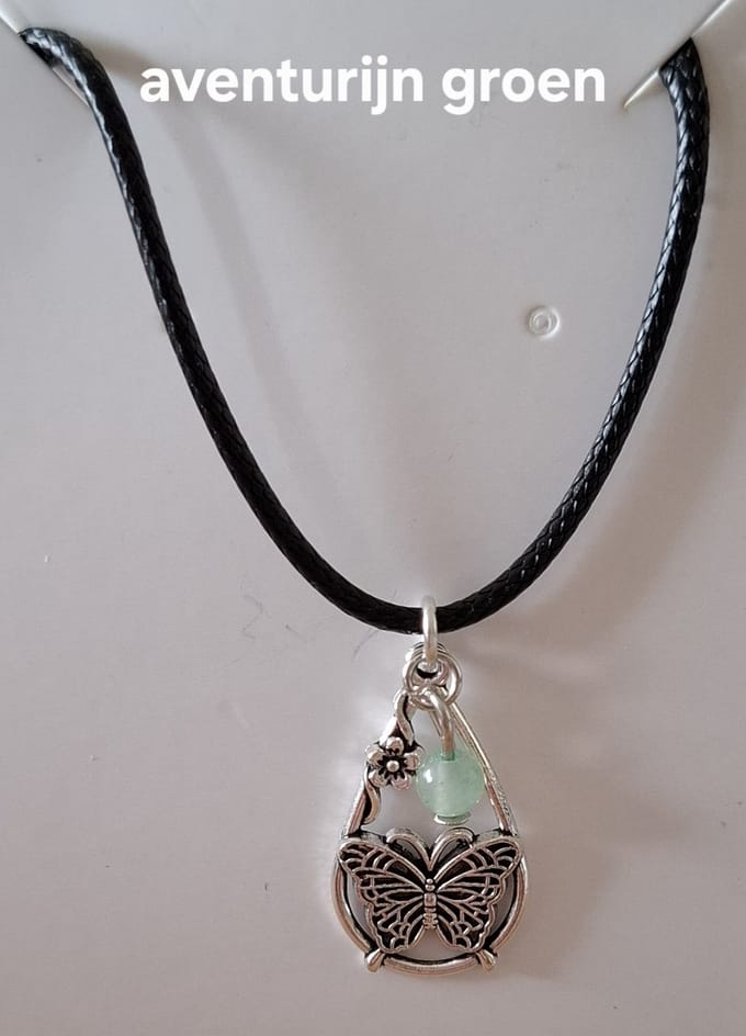 Aventurijn Groen Waterdruppel / Vlinder Ketting