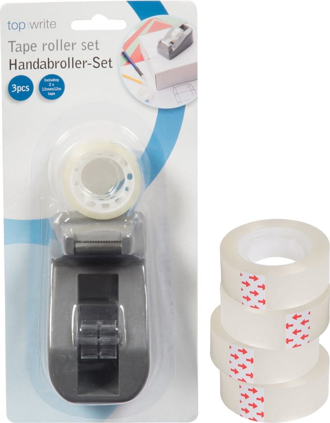 Plakbandhouder - mini - met 11x rolletjes plakband - transparant - kunststof