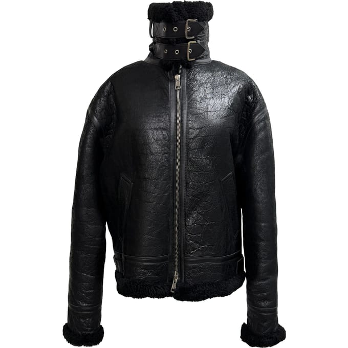 Balenciaga gekreukelde jas met shear-lined in zwart lamsleer